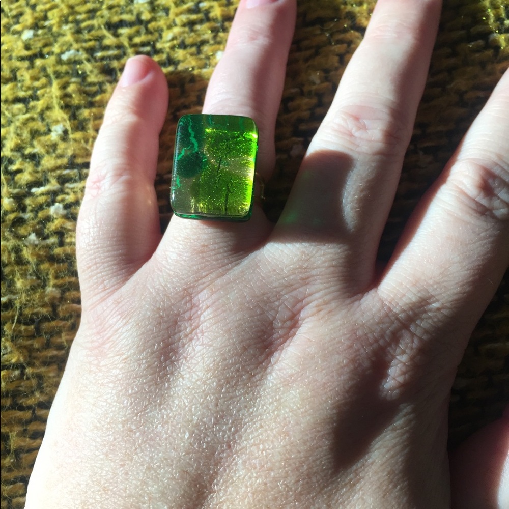 🦠Green Adjustable Murano Glass Ring